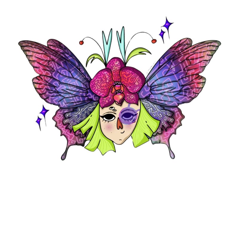 Ilustración de identidad: mujer con alas de mariposa
